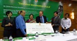 Mr. Vashkar Bhattacharjee receiving award from honorable speaker of the national parliament Dr Shirin Sharmin Chowdhury and Dan W Mozena, The Ambassador of USA in Bangladesh