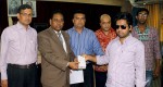 Visually impaired student of University of Chittagong receiving smart phone