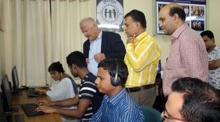 Visually impaired student demonstrates Computer use