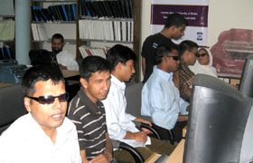 Visual impaired persons receive training at Dhaka University