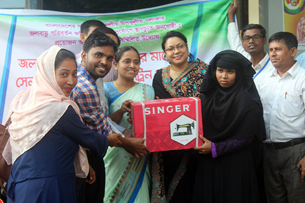 Woman receiving roofing sheets