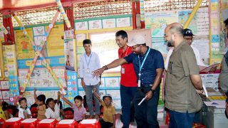 Visitor's happy interaction with children at Learning center in Rohingya Camp