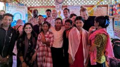 Group photo with Rohingya girls in a camp at Cox's Bazar